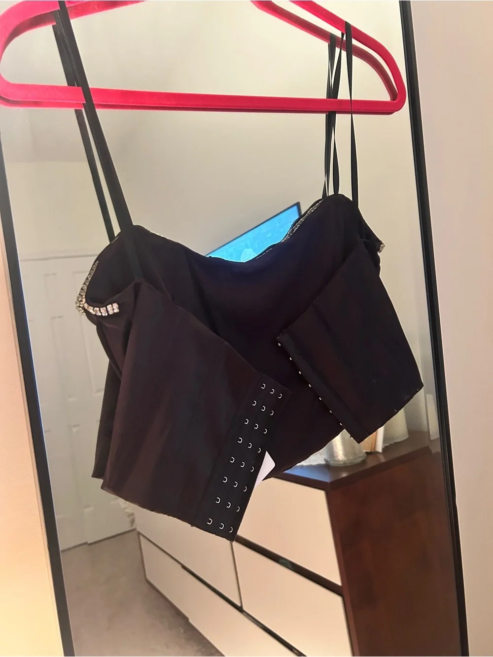 Windsor NWT Black Strapless SET with Crystal Chain Detail
